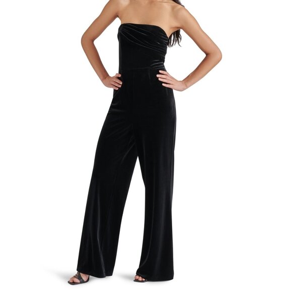 Steve Madden Swanilda Black Velvet Strapless Wide-Leg Jumpsuit NWT S - Picture 3 of 5
